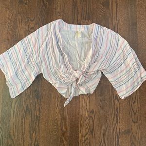 Striped Tie Front Top